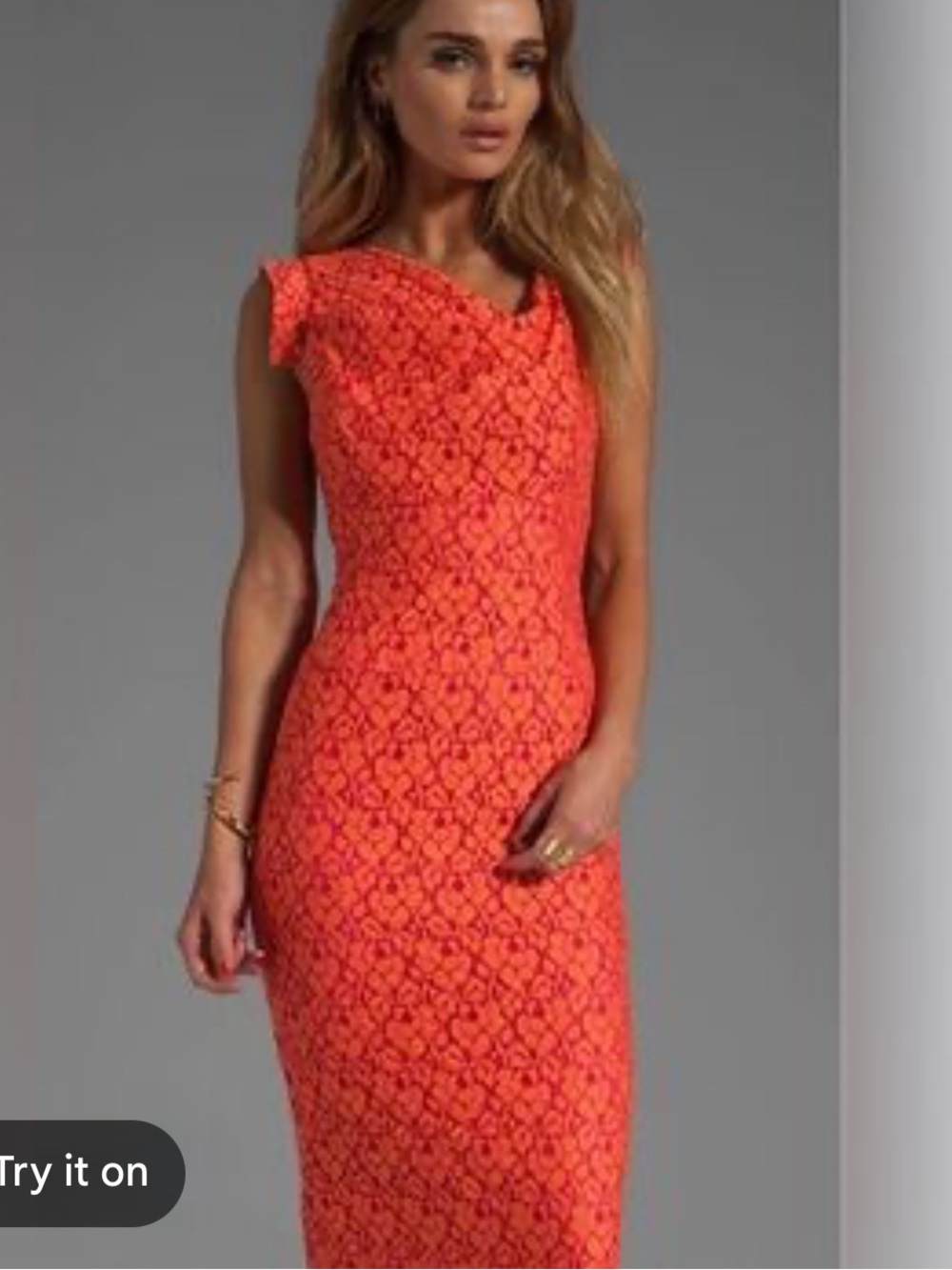 Black Halo lace Jackie o sheath babydoll Orange Red lace Cowl Neck Midi Dress 8